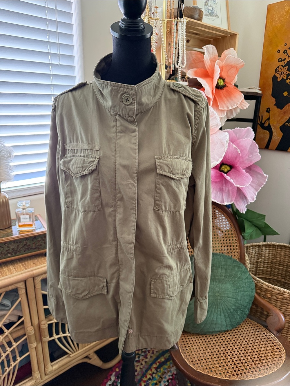 GAP Army Green Zip Up Funnel Neck Anorak Military Utility Jacket